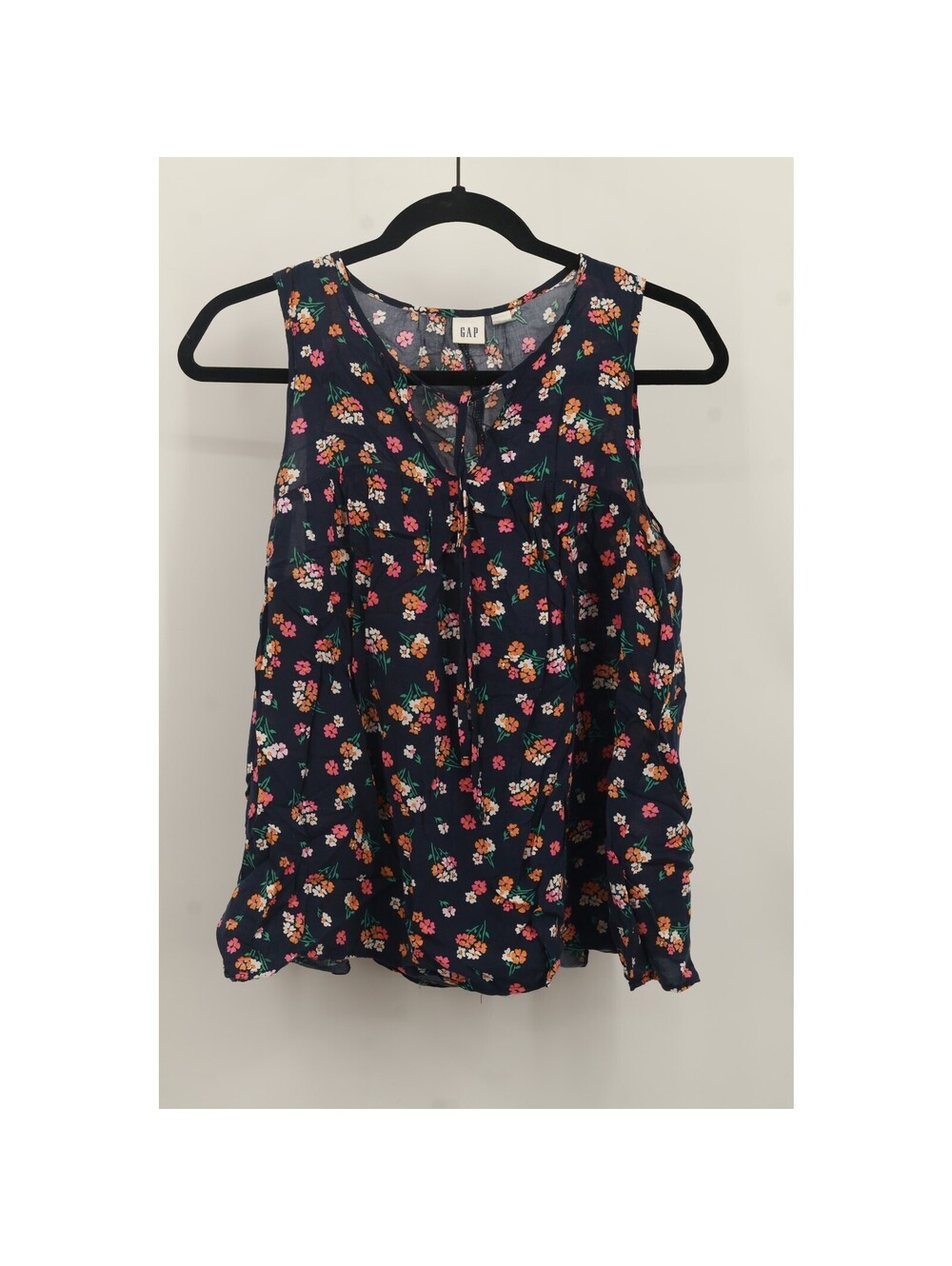 Gap Women's Lightweight Crew Neck Top Floral Print Sleeveless Size M Navy Blue